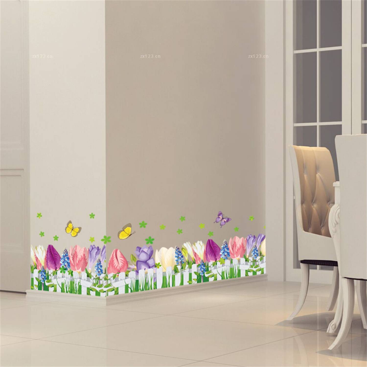 Ampire 165 cm Wall Stickers Pink and Blue Large Flowers Skirting Design Self Adhesive Sticker