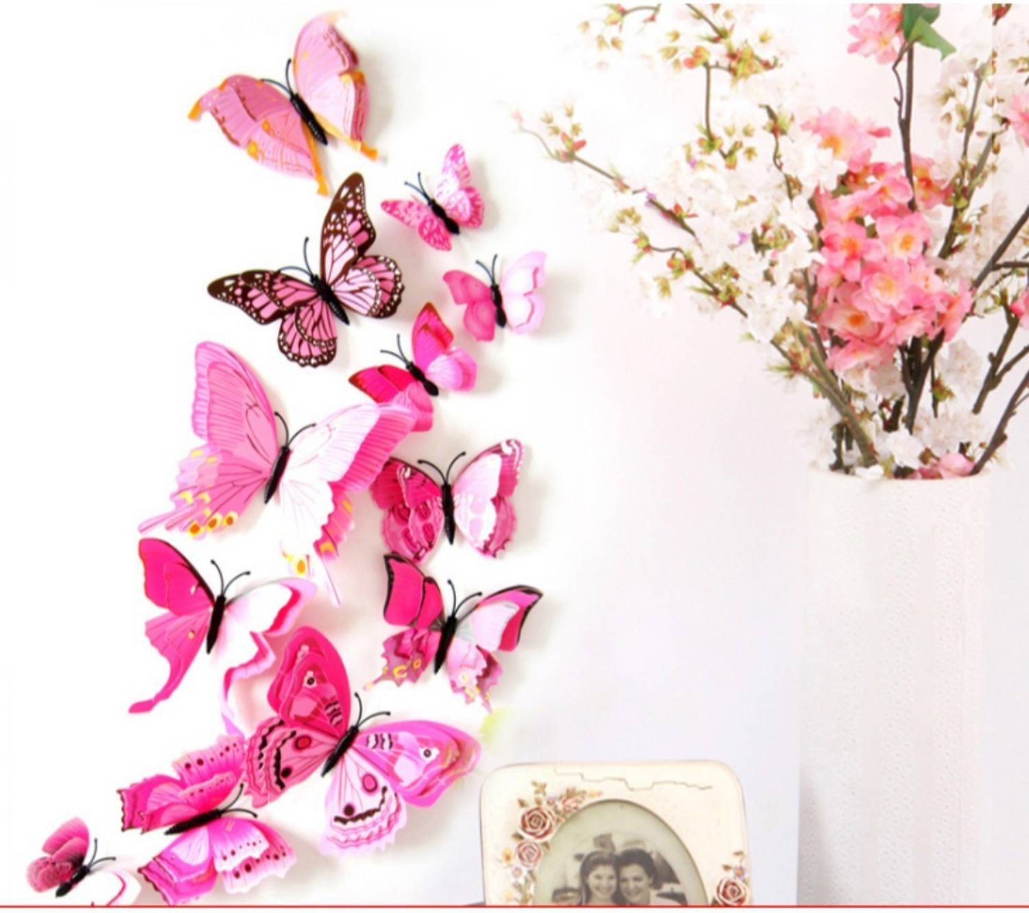 Ampire 12 cm Wall Stickers 3D Butterflies Pink Dressing Table Fridge Magnet Shelf D�cor Colorful Magnetic Sticker