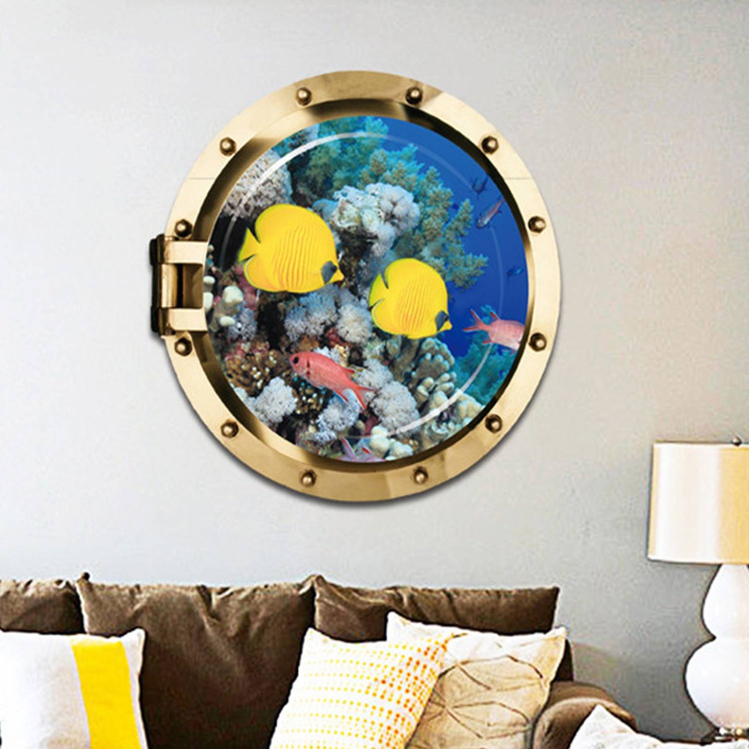 Ampire 50 cm Wall Stickers 3D Aquatic Fishes Beautiful Coral Design Ocean Sea Water Self Adhesive Sticker
