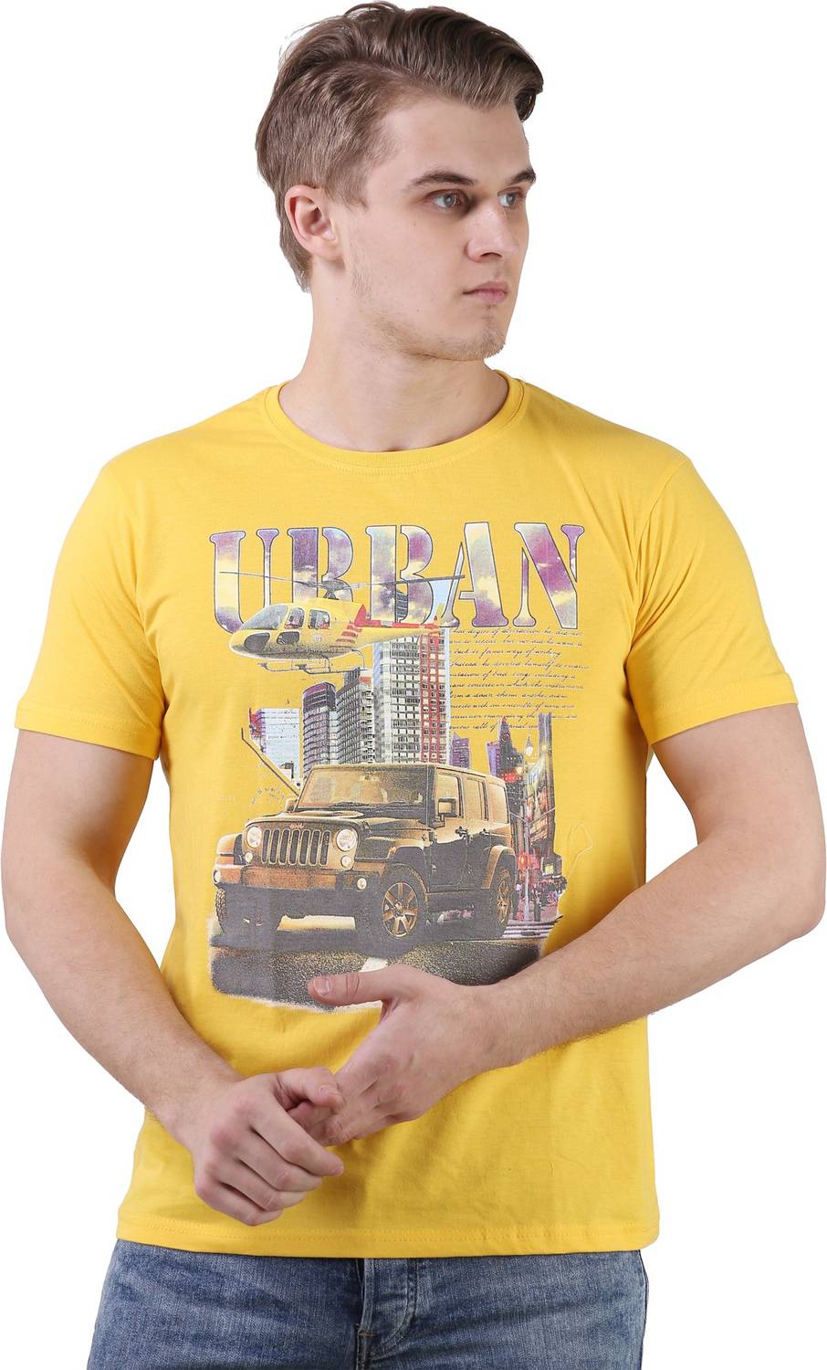 BRAVEZI Printed Men Round Neck Yellow T-Shirt