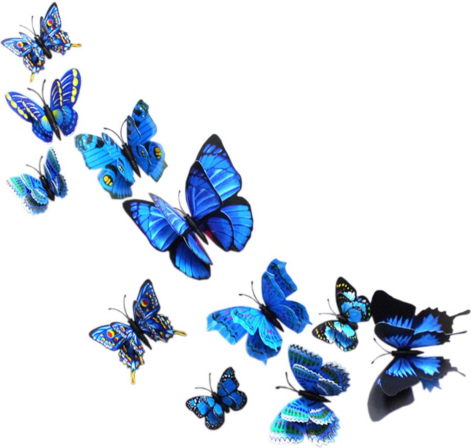 Ampire 12 cm Wall Stickers 3D Butterflies Magnet Double Layer Blue Set 12 pcs Children Room DIY D�cor Magnetic Sticker