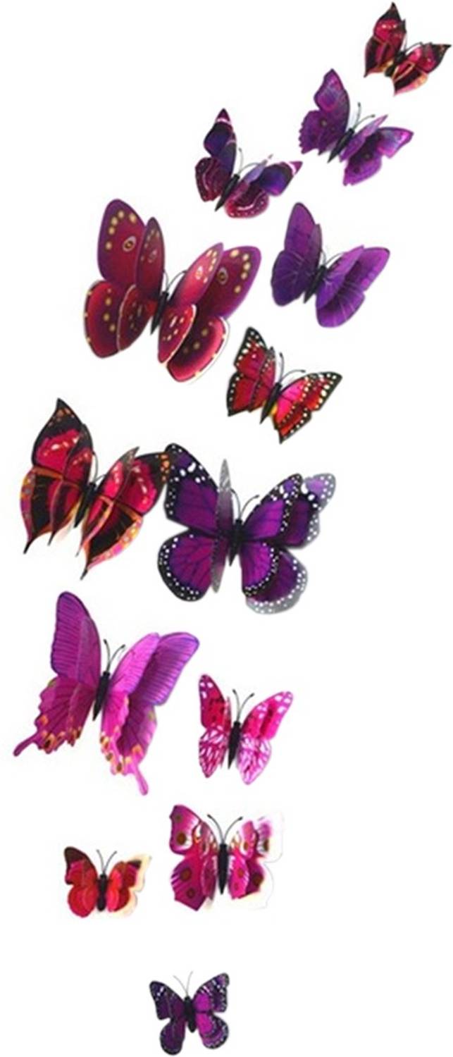 Ampire 12 cm Wall Stickers 3D Butterflies Double Layer Multicolor Bright Curtains Kitchen D�cor Magnet Magnetic Sticker
