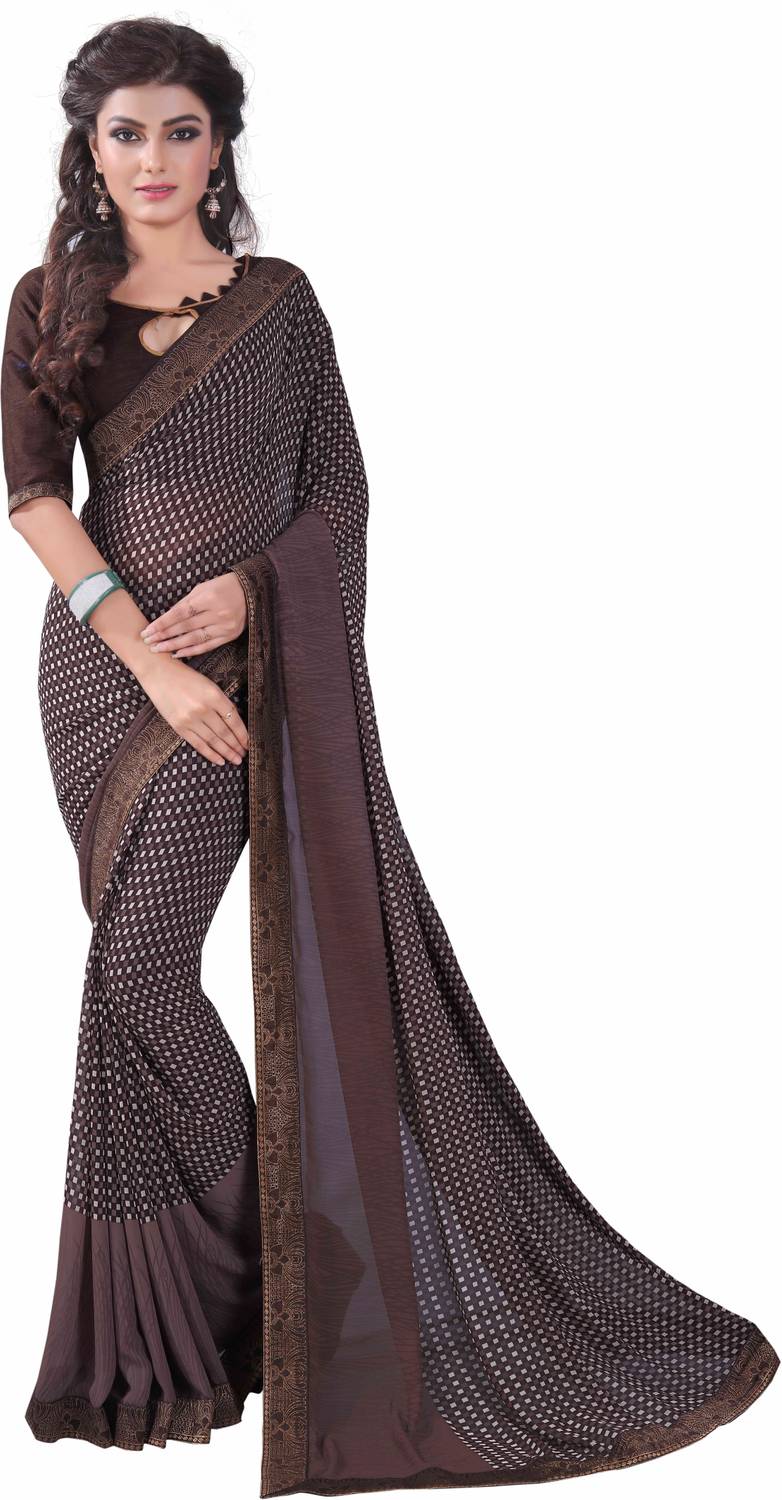 Bombey Velvat Fab Checkered Daily Wear Georgette, Chiffon Saree