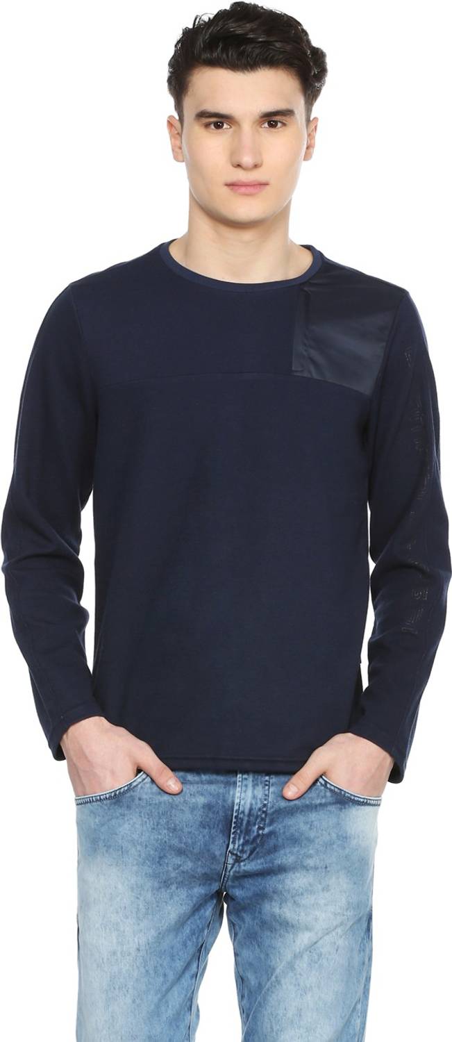 Allen Solly Self Design Men Round Neck Blue T-Shirt
