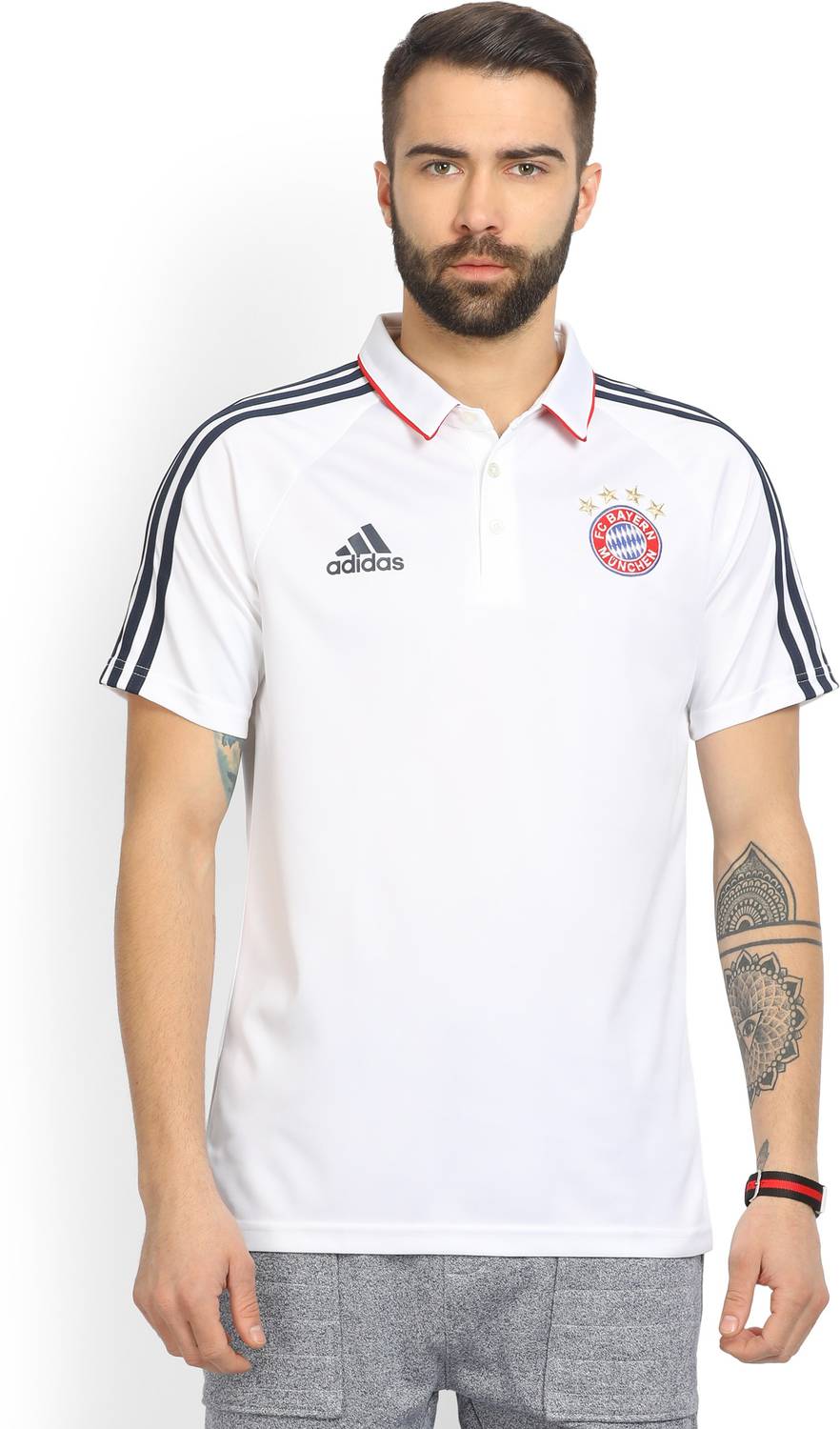 ADIDAS Solid Men Polo Neck White T-Shirt