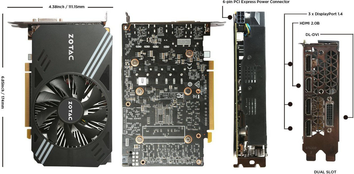 Image of ZOTAC GeForce GTX 1060 Mini GDDR5 6 GB NVIDIA Chipset 192 bit 1708 MHz Graphics Card