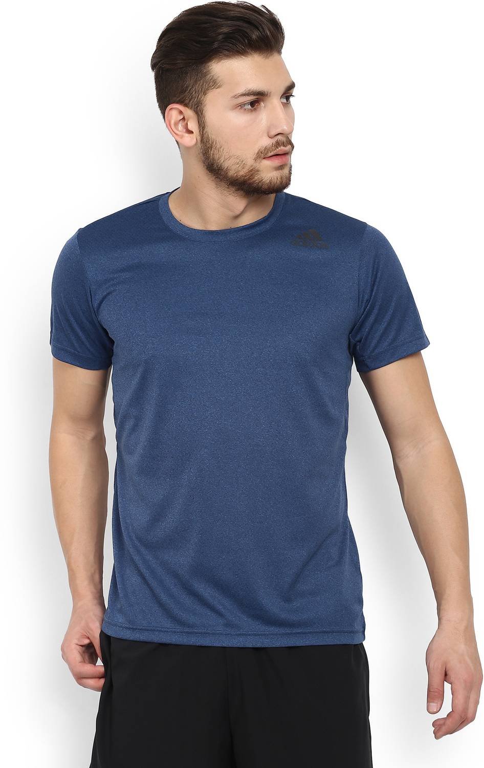 ADIDAS Solid Men Round Neck Blue T-Shirt