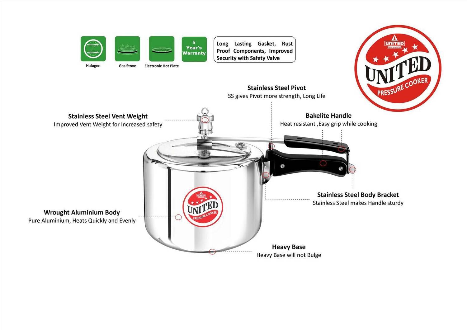 United 2 L Inner Lid Pressure Cooker Price in India - Buy United 2