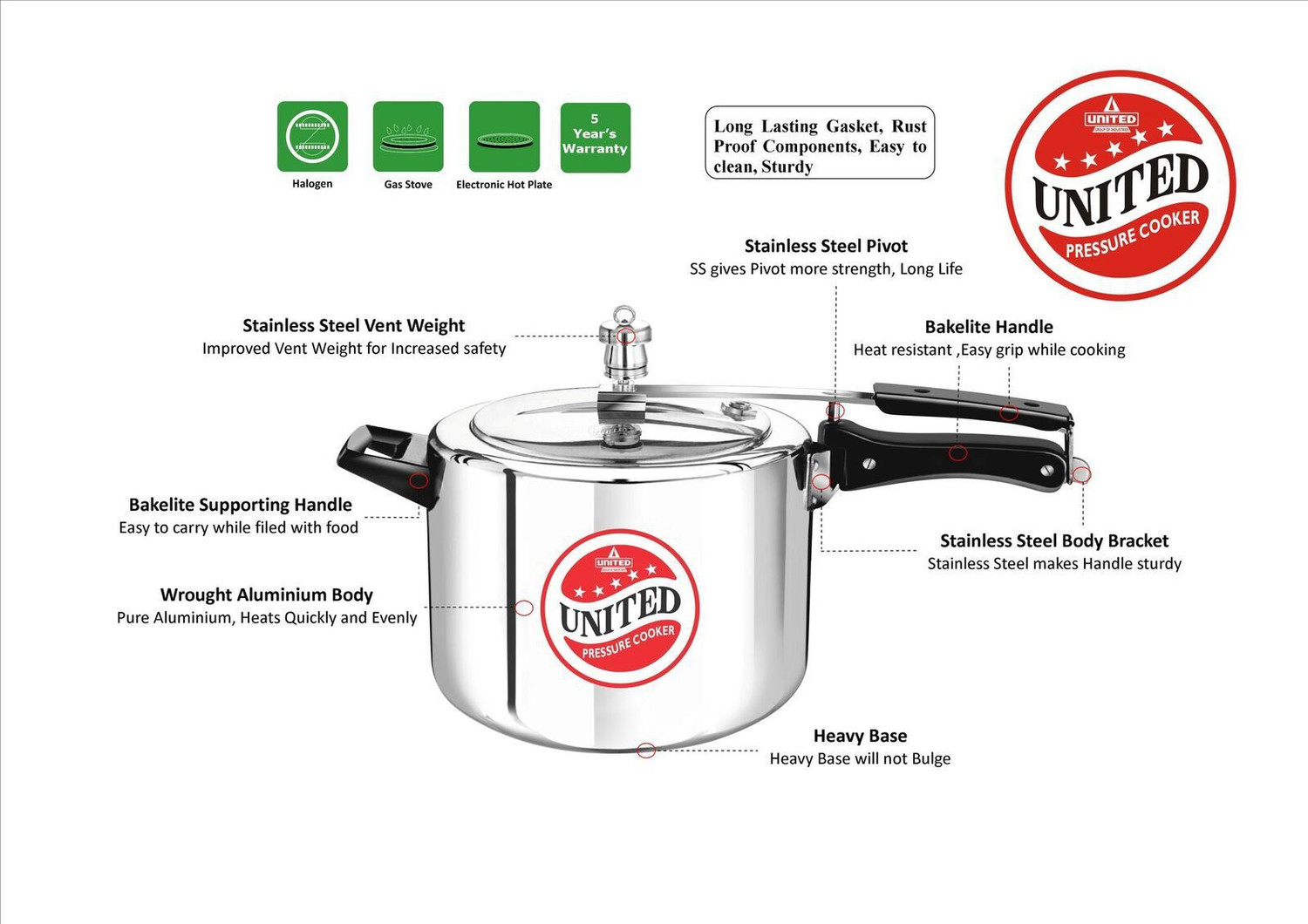 Image of United 8 L Inner Lid Pressure Cooker