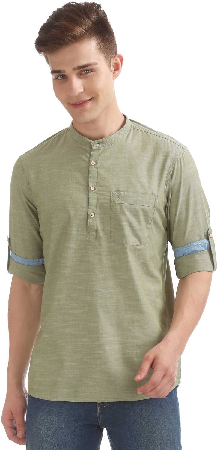 ARROW Men Solid Casual Green Shirt
