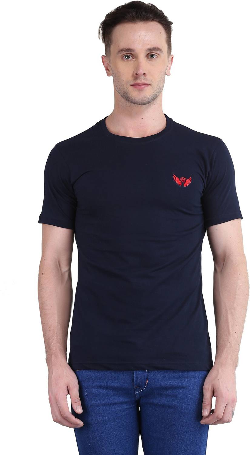 BRAVEZI Solid Men Round Neck Dark Blue T-Shirt