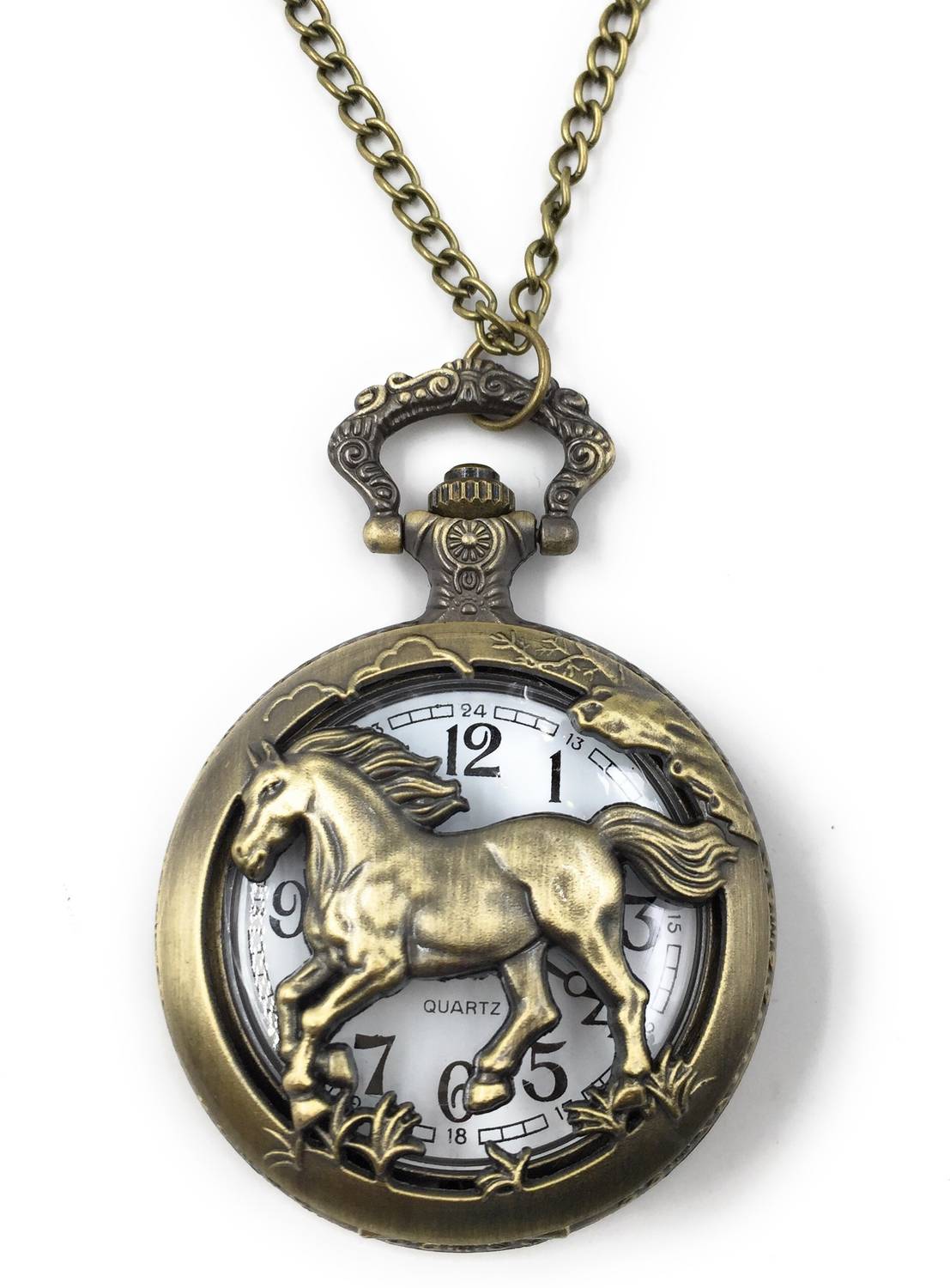 24x7eMall Classic Vintage Retro Antique Skeleton Hollow Horse Chain Pocket Watch For Best Gift To Your Father / Pocket Watch 4.5 cms Diameter Horse antique metal Pocket Watch Chain