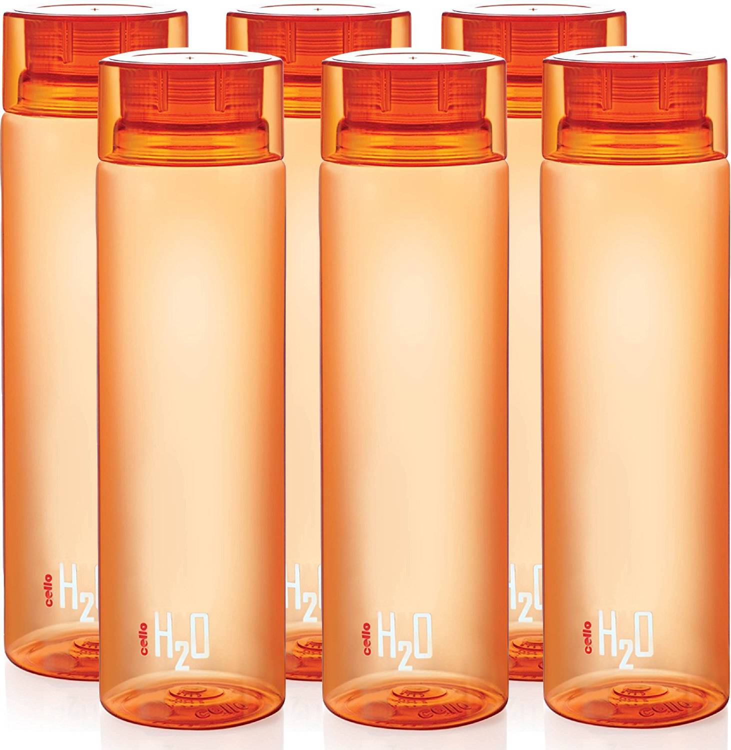 cello present H2O PET 1000 ml BPA free, Leak Proof, Break proof, Crystal clear, 100% food grade, Hygenic, Freezer safe water bottel in set of 6 pcs Orange color 1000 ml Plastic Bottle