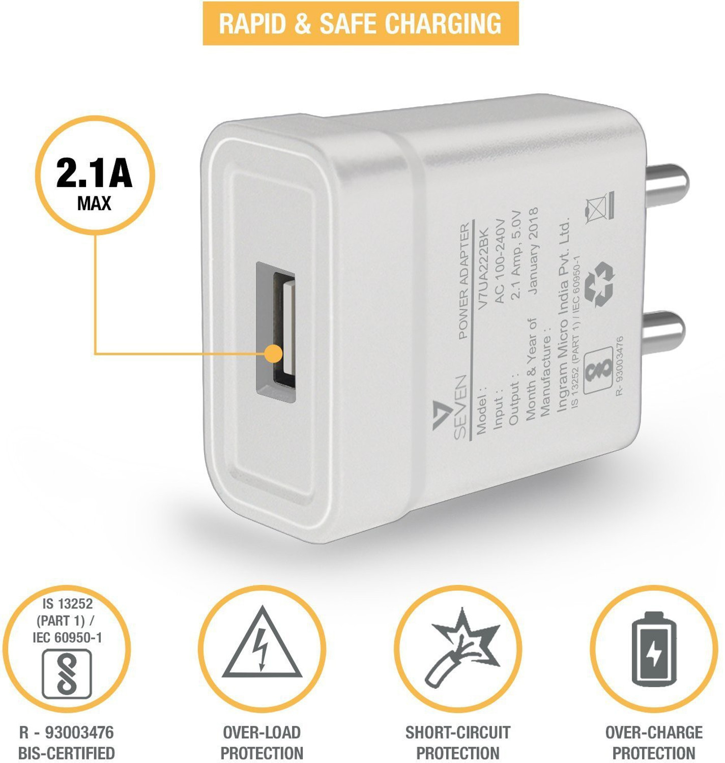 Image of V7 2.1 A Wall Charger for Mobile