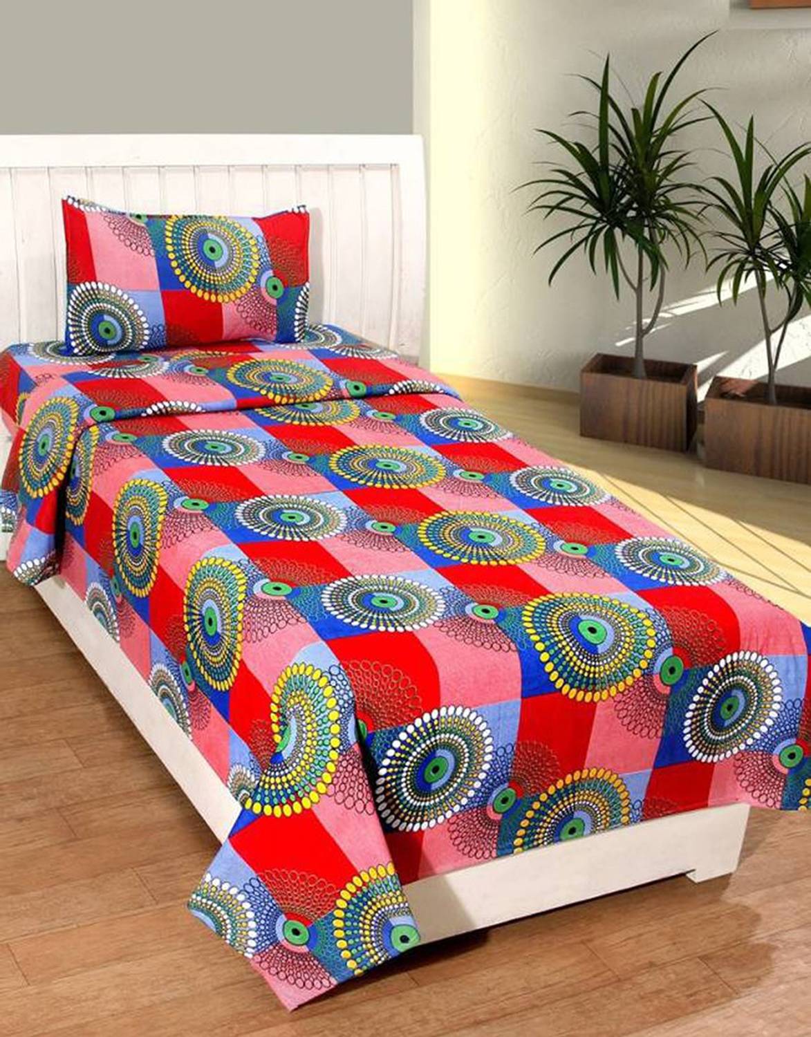 Beautiful Home Polycotton Single Flat 150 TC Self Design 1 Bedsheet with 2 Pillow Covers