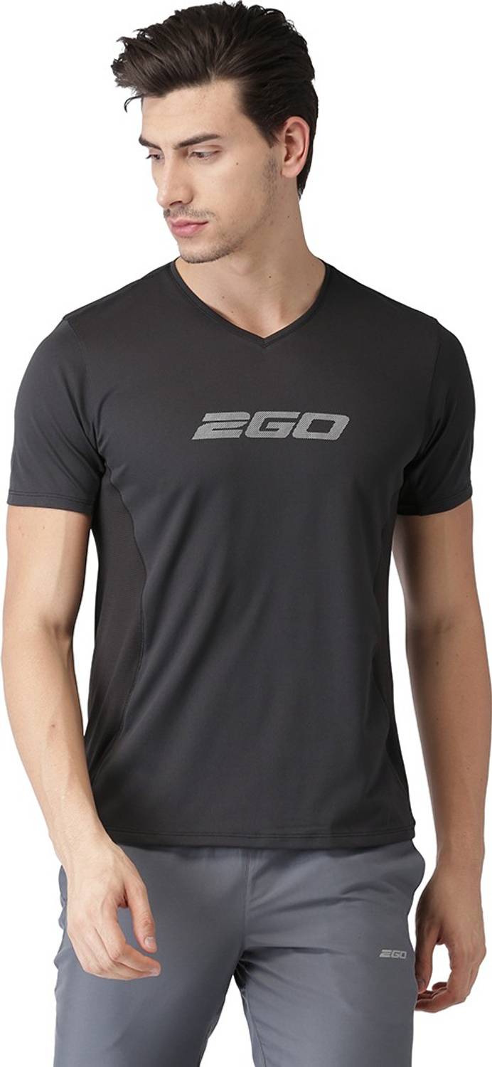 2GO Printed Men V Neck Black T-Shirt