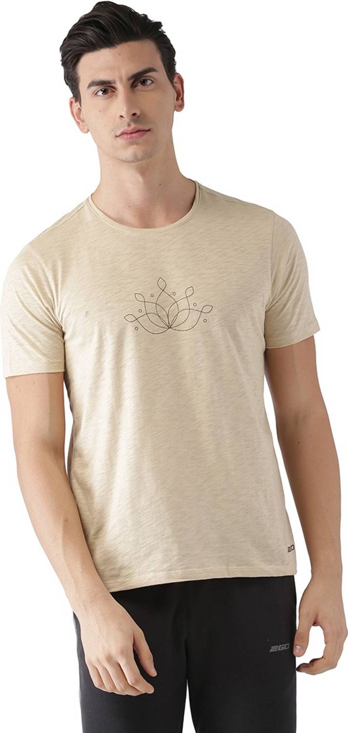 2GO Printed Men Round Neck Beige T-Shirt
