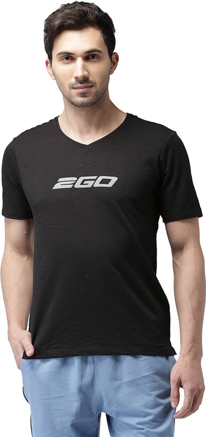 2GO Printed Men V Neck Black T-Shirt