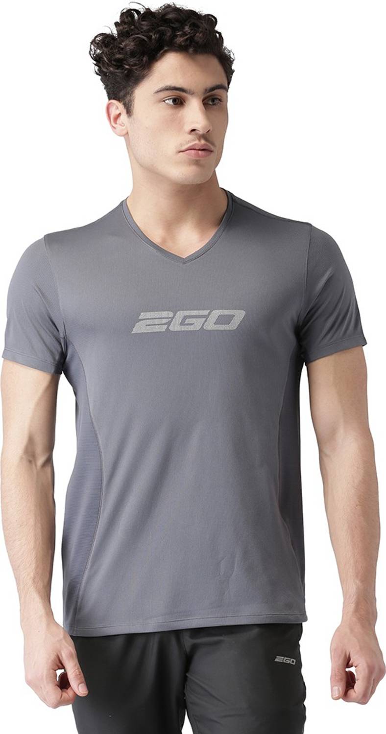 2GO Printed Men V Neck Grey T-Shirt