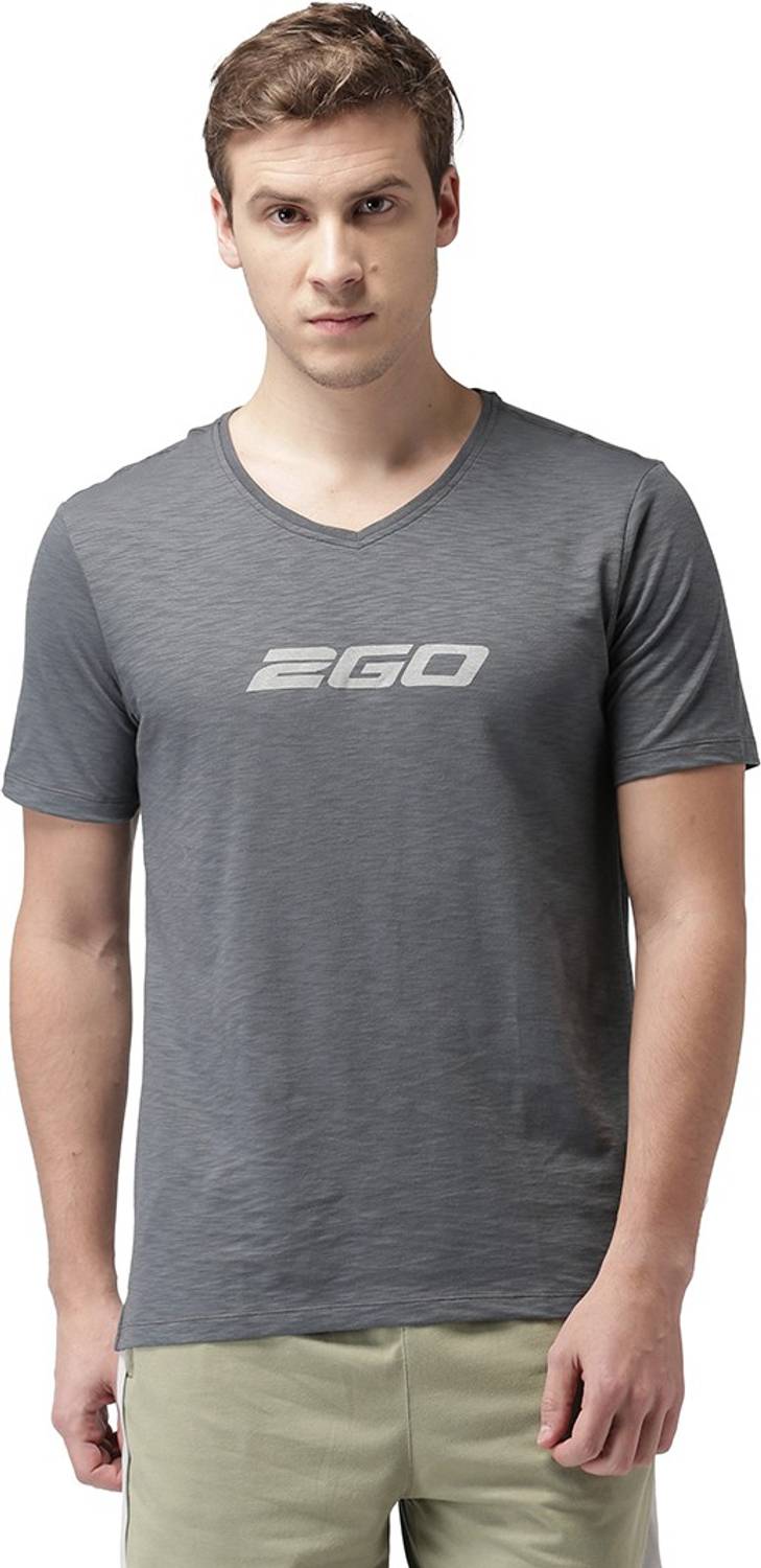 2GO Printed Men V Neck Grey T-Shirt