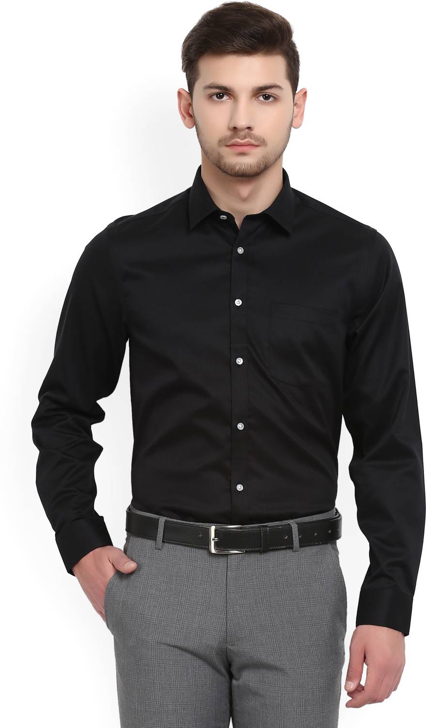 Blackberrys Men Self Design Formal Black Shirt