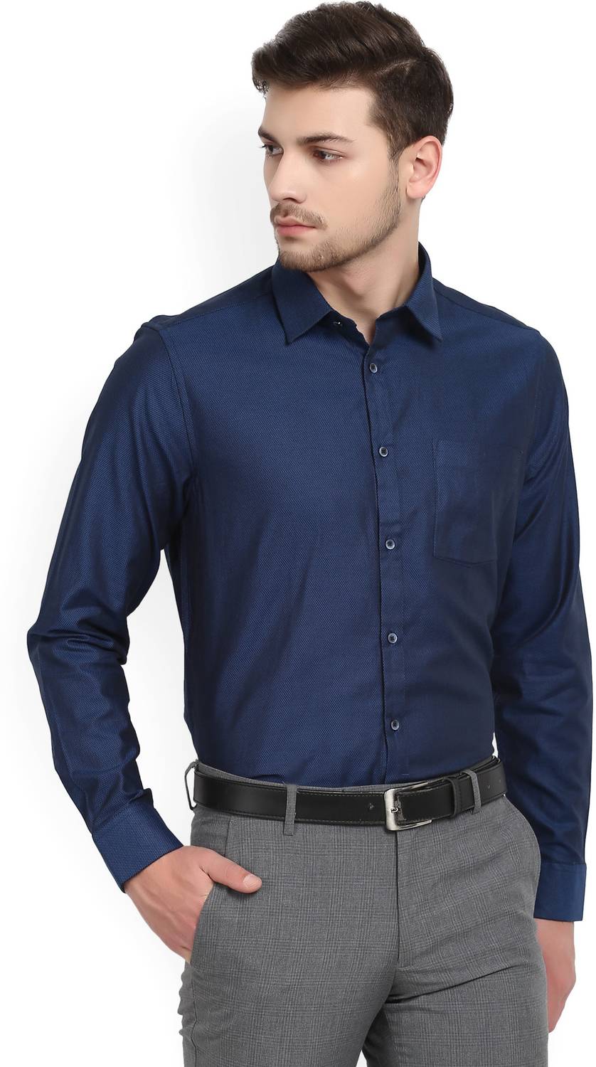 Blackberrys Men Self Design Formal Blue Shirt