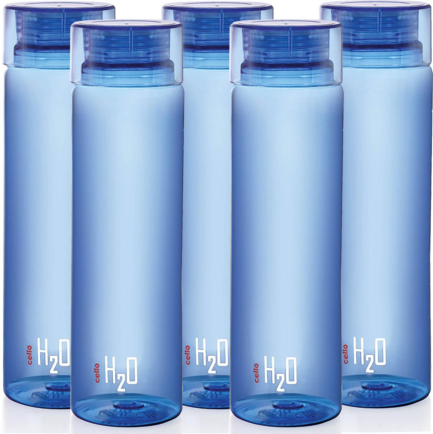 cello present H2O PET 1000 ml BPA free, Leak Proof, Break proof, Crystal clear, 100% food grade, Hygenic, Freezer safe water bottel in set of 5 pcs Blue color 1000 ml Plastic Bottle