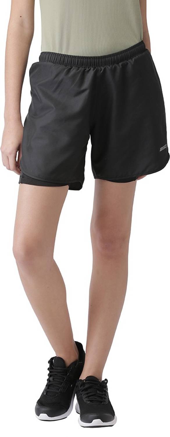 2GO Solid Women Black Sports Shorts