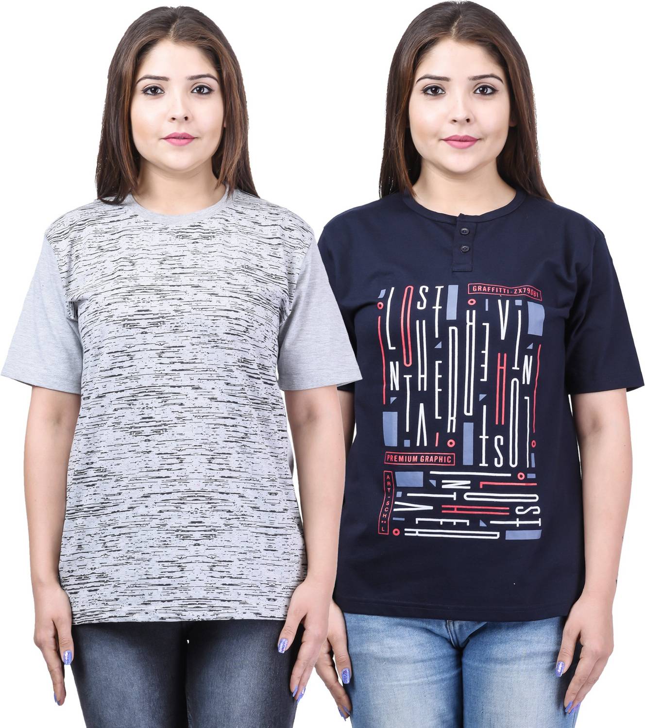 69GAL Printed Women Round Neck Multicolor T-Shirt
