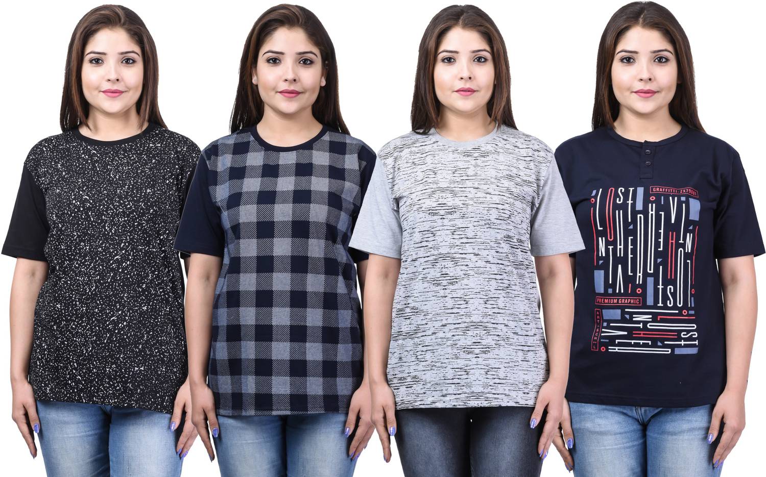69GAL Printed Women Round Neck Multicolor T-Shirt