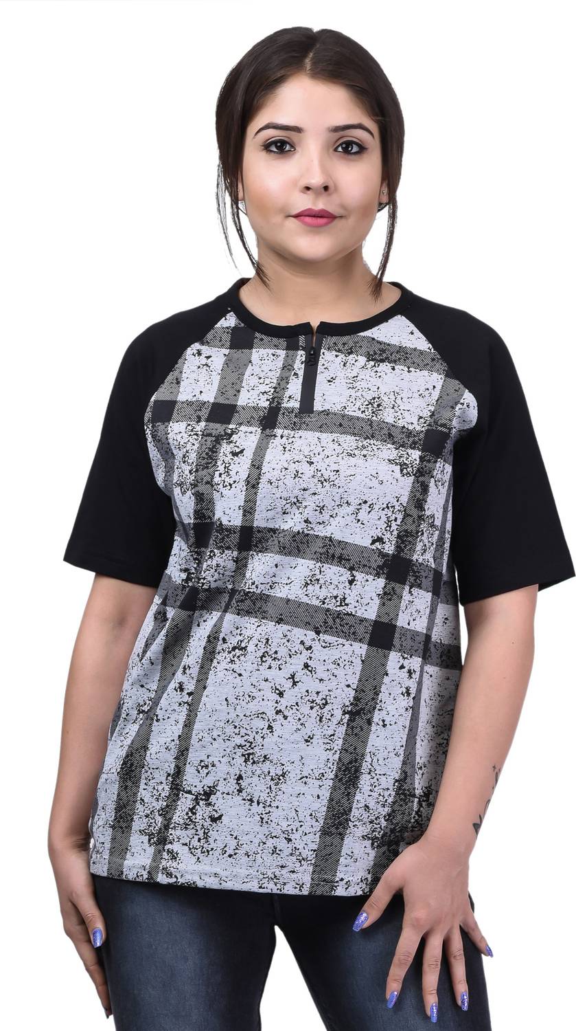 69GAL Printed Women Henley Neck Multicolor T-Shirt
