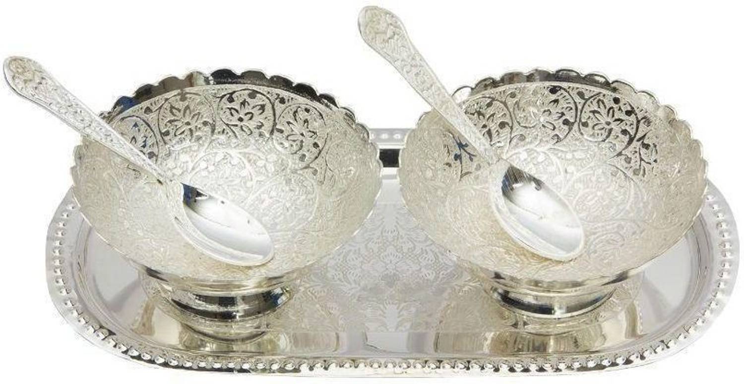 Arsalan Silver Plated Serving Bowl Plate Bowl Set