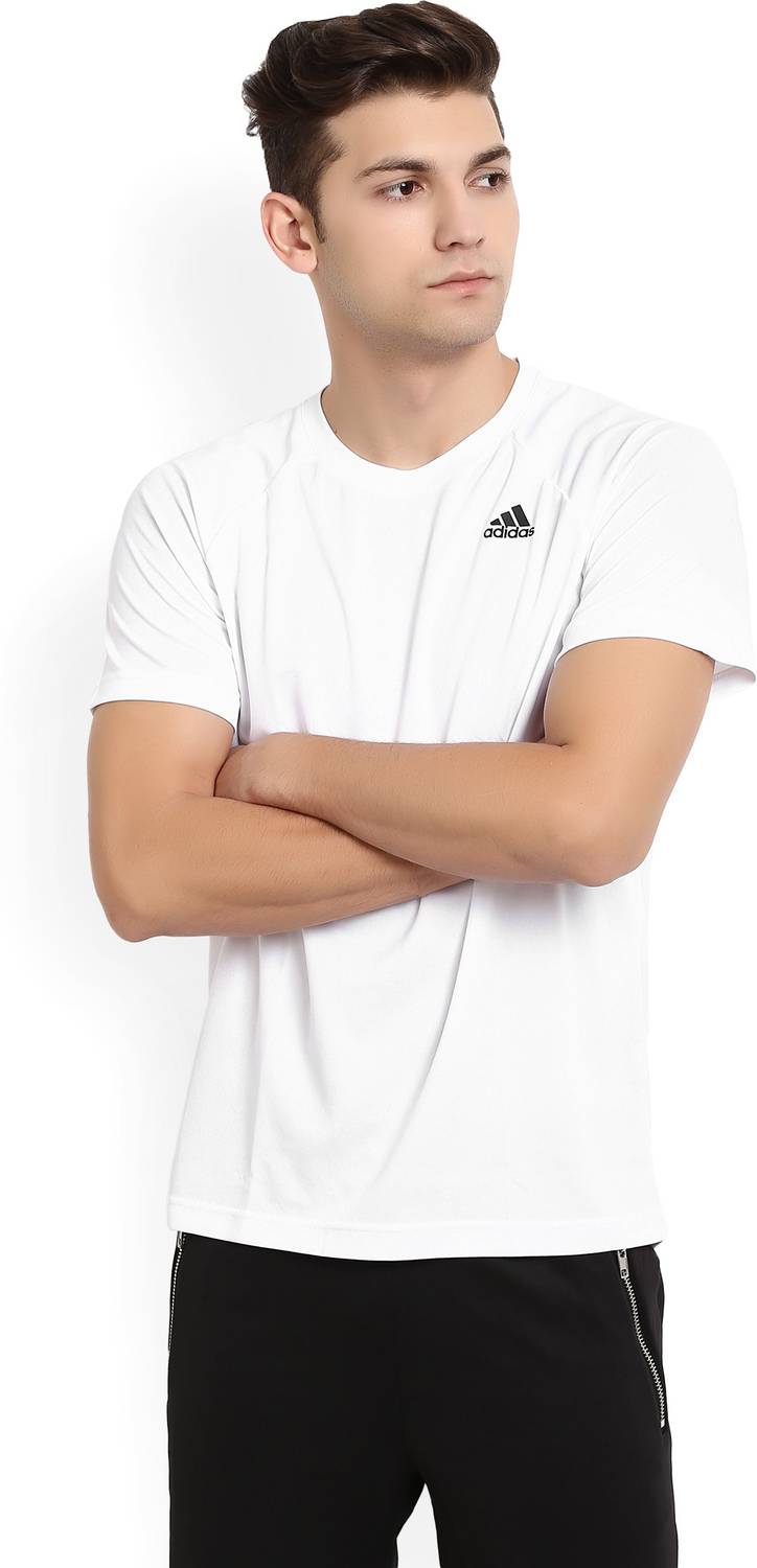 ADIDAS Solid Men Round Neck White T-Shirt