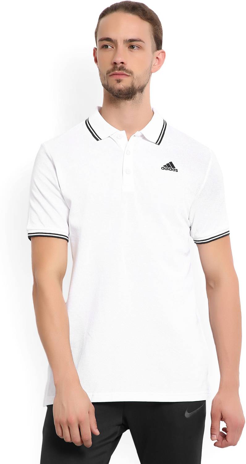 ADIDAS Solid Men Polo Neck White T-Shirt