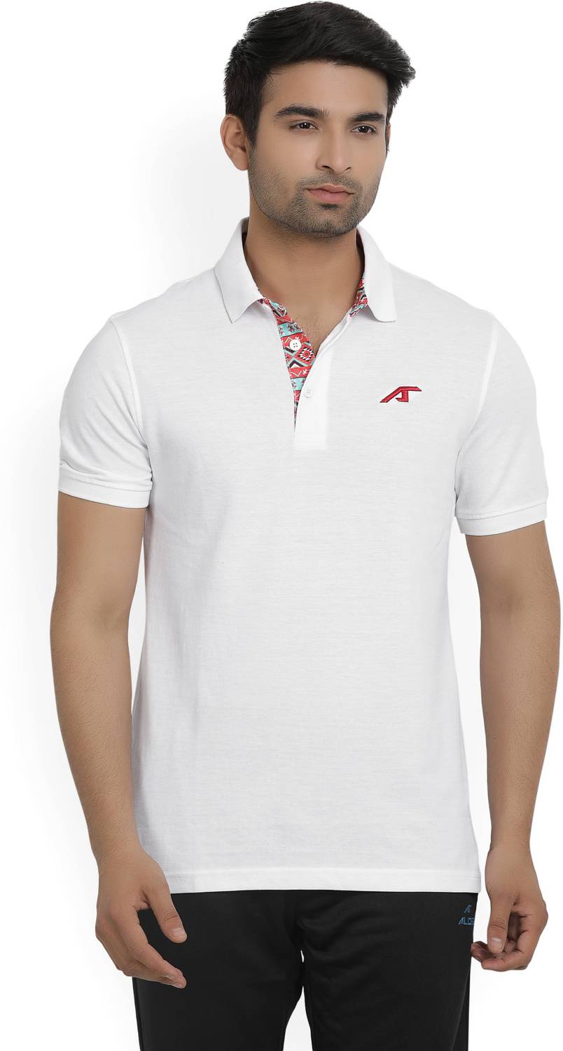 ALCIS Solid Men Polo Neck White T-Shirt