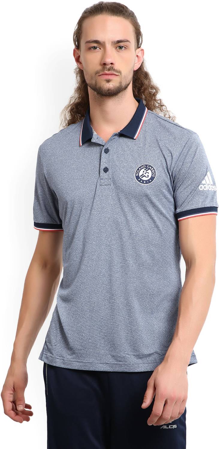 ADIDAS Self Design Men Polo Neck Blue T-Shirt