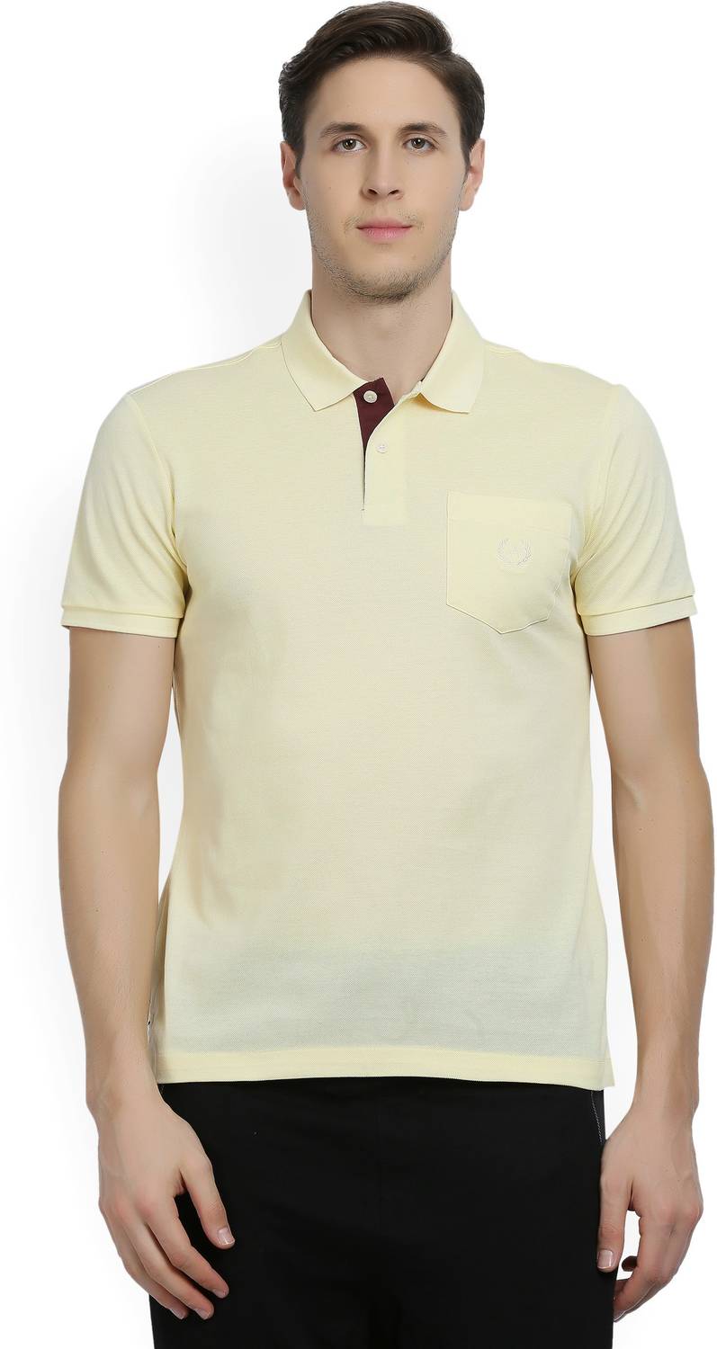 Arrow Sport Solid Men Polo Neck Yellow T-Shirt