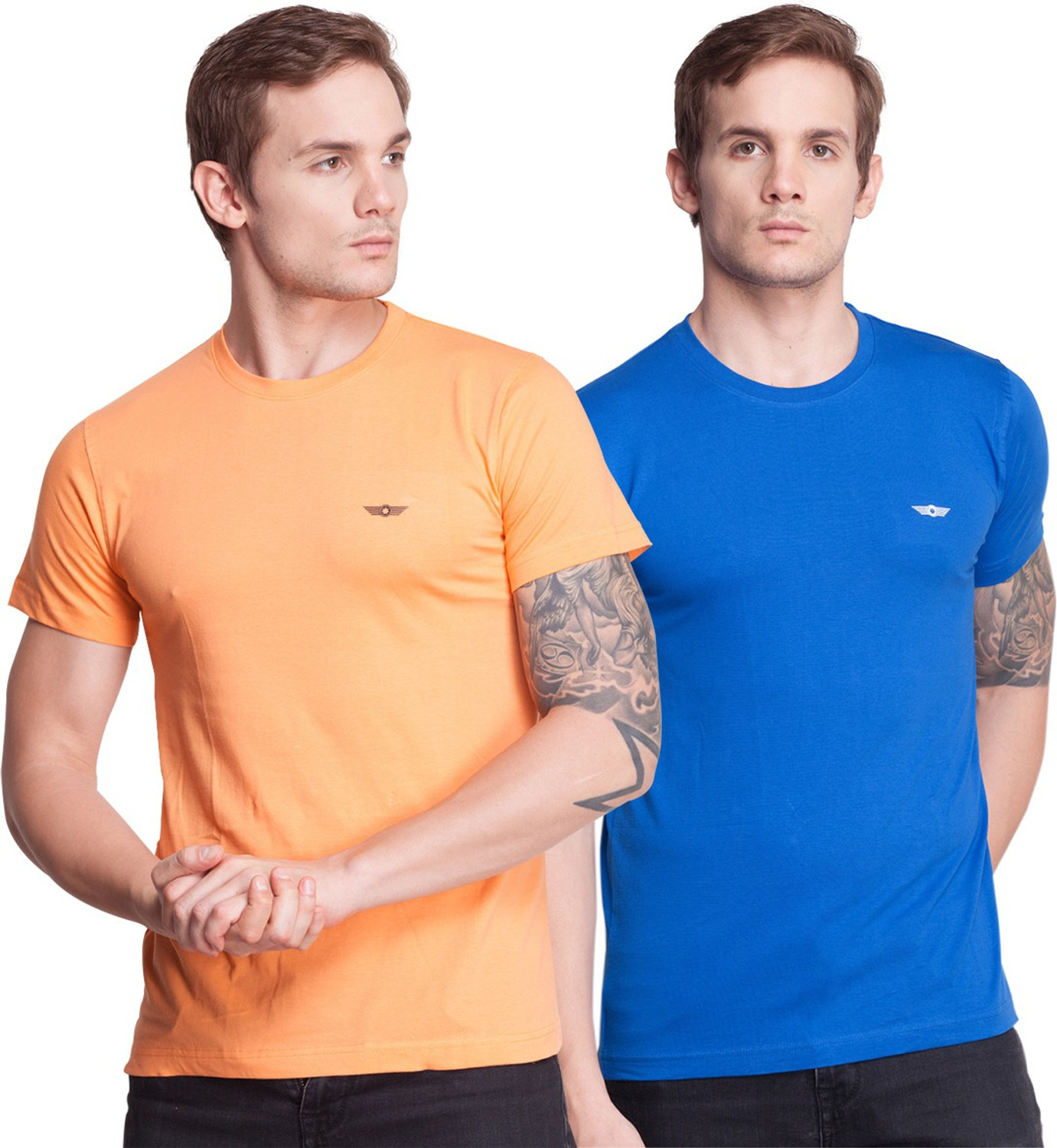 Image of Force NXT Solid Men Round Neck Blue, Orange T-Shirt