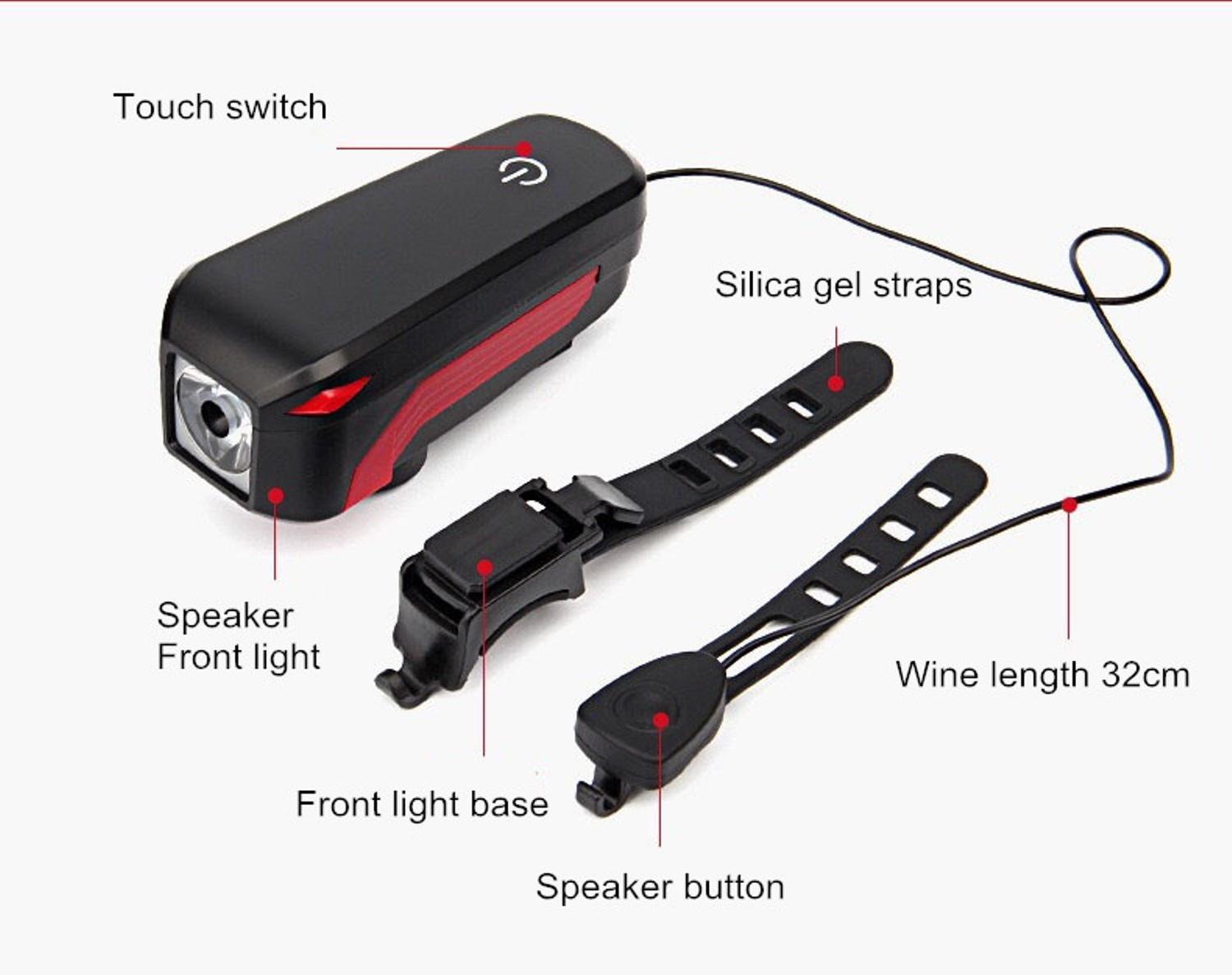 Image of SHIVEXIM HOT SELL USB Rechargeable Bicycle Light Waterproof Quick Release Bike Front Light Speaker Touch Switch Bicycle Light LED Front Light LED Spot Light (Black)