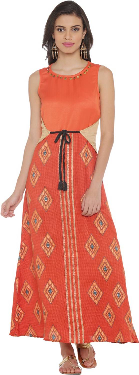 Akkriti by Pantaloons Women Maxi Orange Full Length Dress