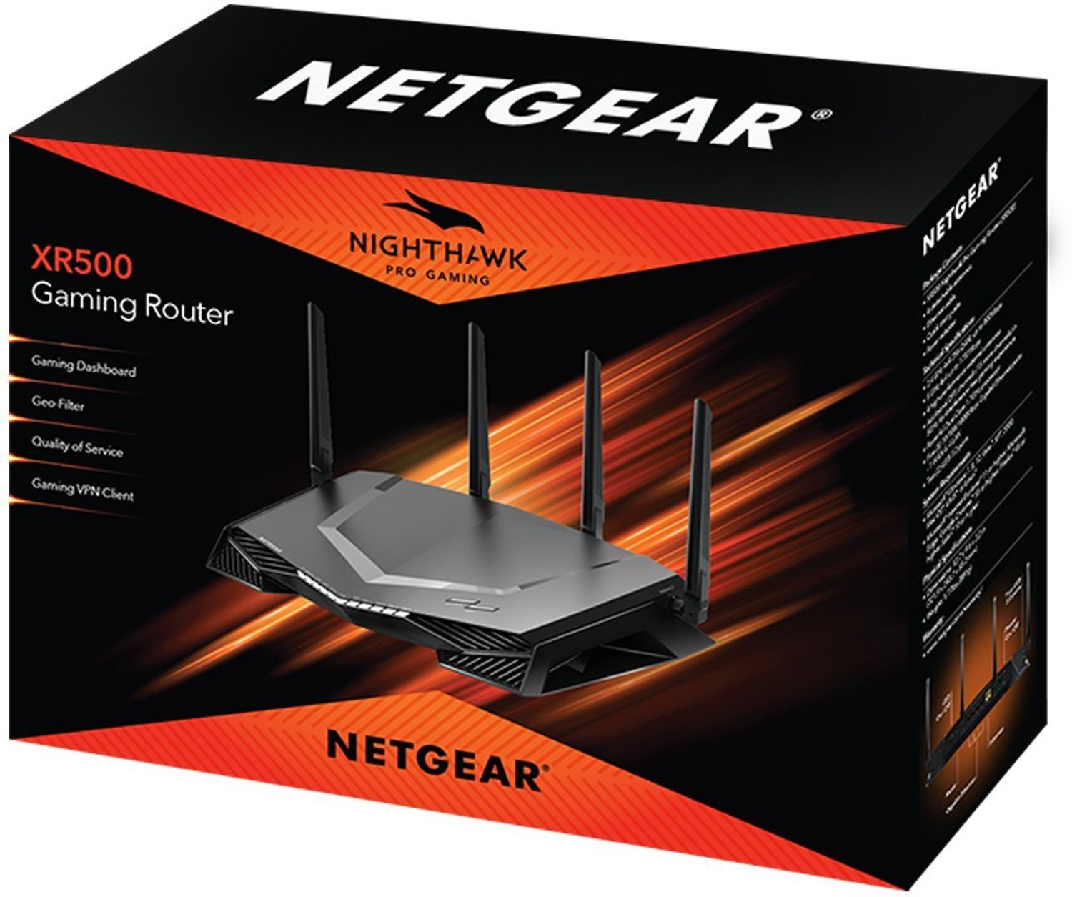 Image of NETGEAR Nighthawk Pro Gaming XR500 Router 2.4 GHz, 5 GHz 2600 Mbps Wifi Speed Dual Band External Antenna Ethernet (Cable Broadband)