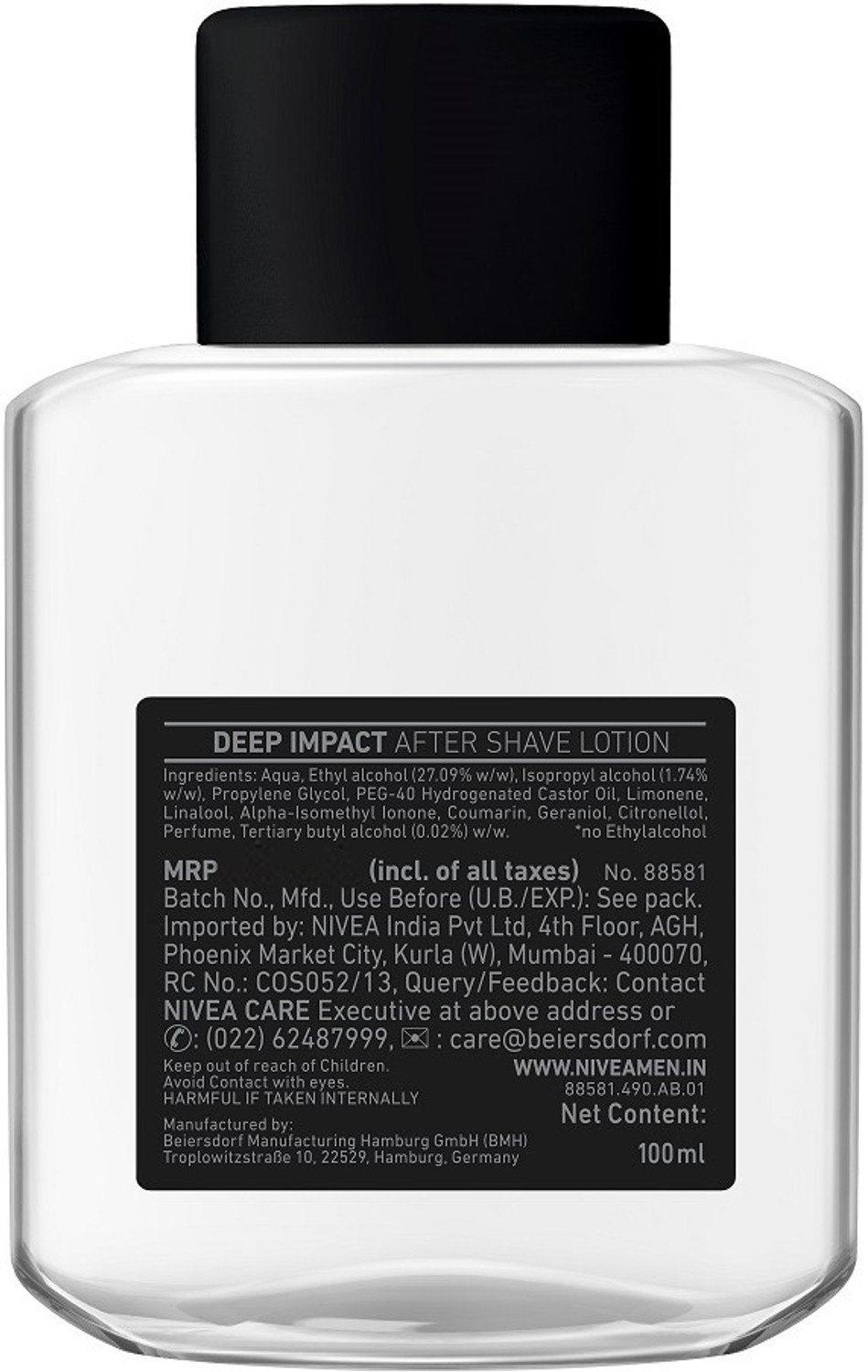 Image of Nivea Men Shaving, Deep Impact Comfort After Shave Lotion, Anti Bacterial Effect (100 ml)