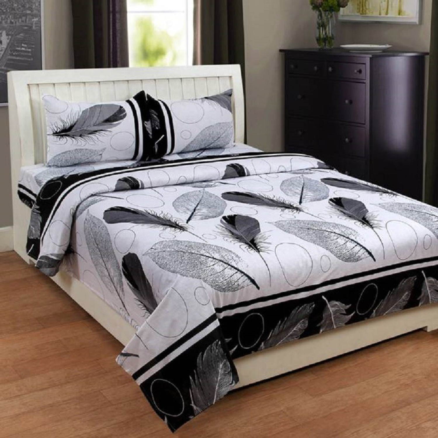 Image of Urban Home Polycotton King Flat 144 TC 3D Printed 1 Bedsheet with 2 Pillow Covers