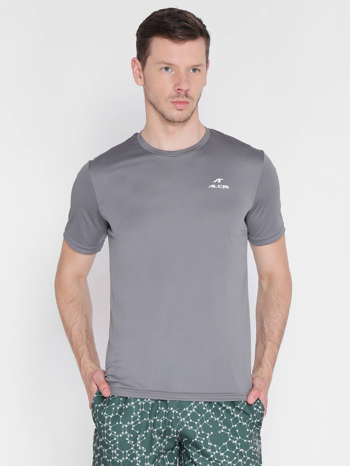 ALCIS Solid Men Round Neck Grey T-Shirt