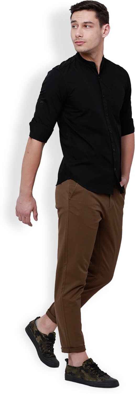 Image of HIGHLANDER Men Solid Casual Black Shirt