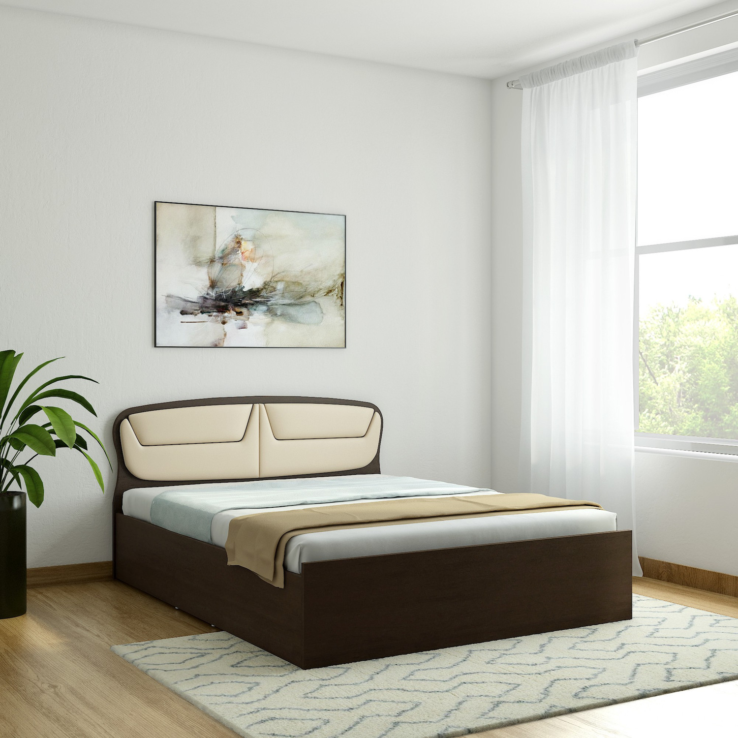Image of Parin LED Engineered Wood Queen Hydraulic Bed, 90.17 cm x 158.1 cm (2.96 ft x 5.19 ft)