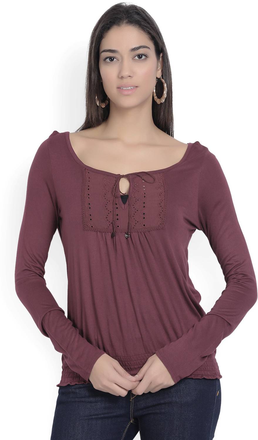 AEROPOSTALE Casual Full Sleeve Solid Women Maroon Top