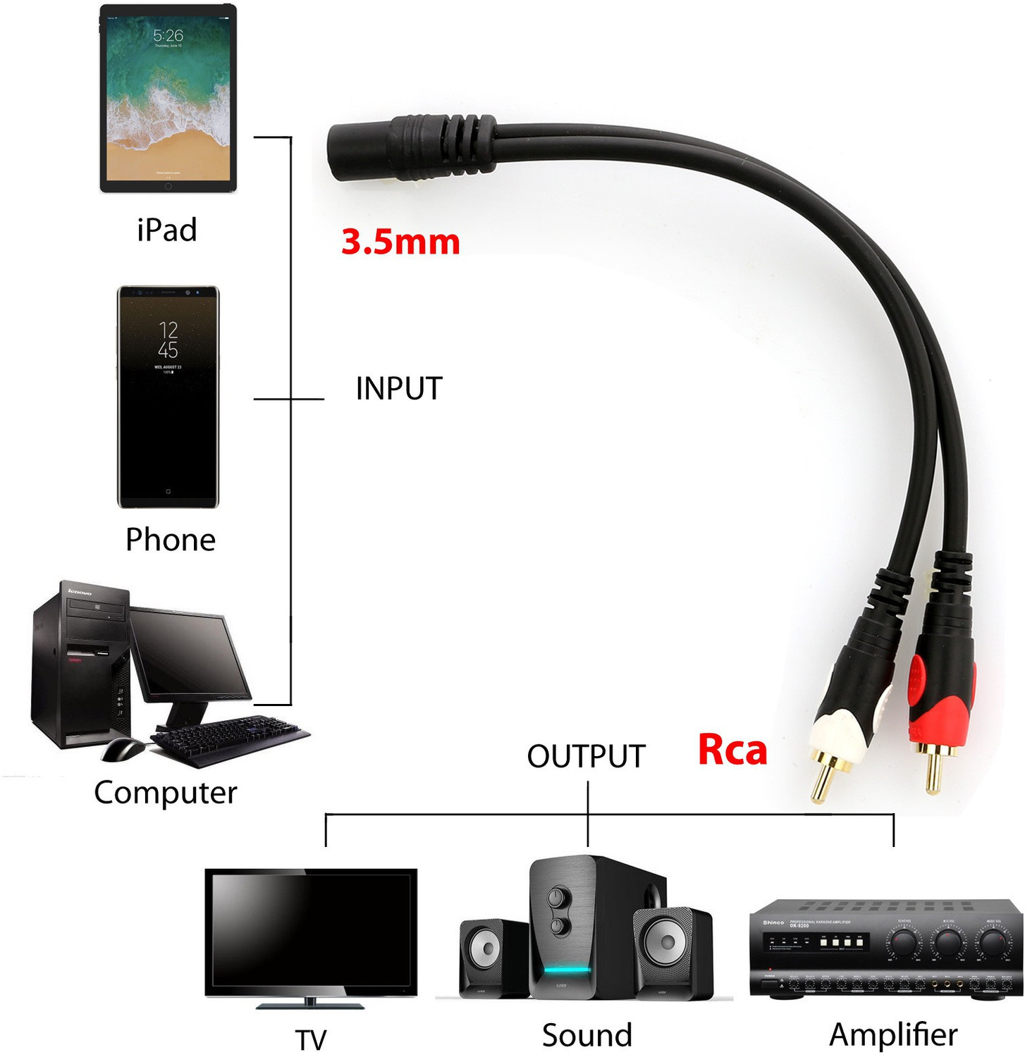Image of DazzelOn TV-out Cable 1.5 Meter 3.5mm Stereo Female to 2 RCA Male Cable Aux Audio Cable