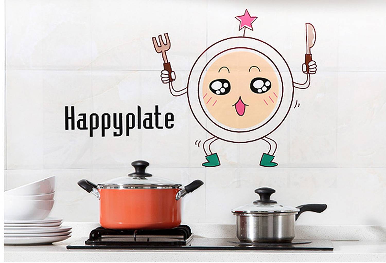 Ampire 90 cm Kitchen Anti Oil Happy Plate Behind Gas Stove Design Self Adhesive Sticker