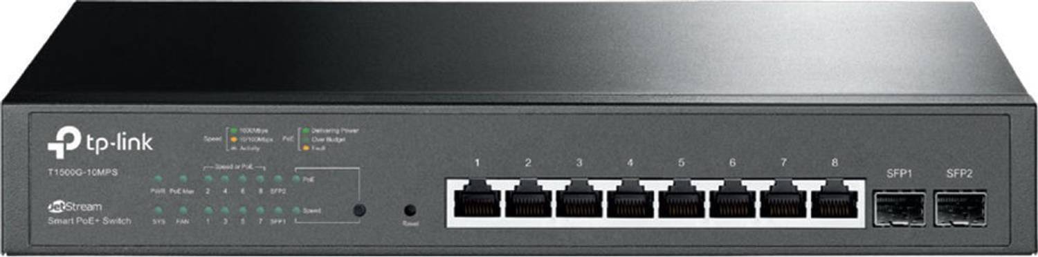 TP-link JetStream 8-Port Gigabit Smart PoE Switch with 2 SFP Slots T1500G-10PS (TL-SG2210P)